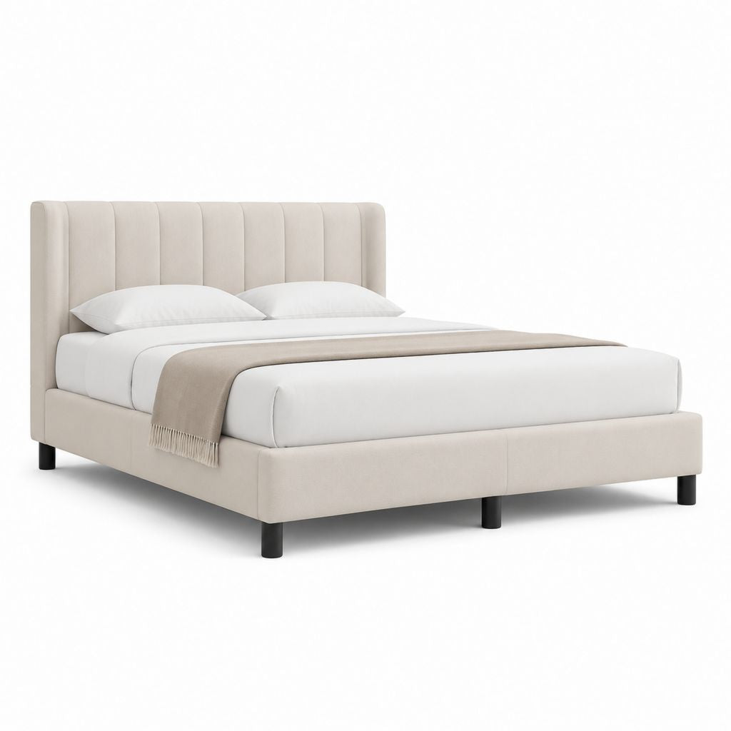 Letto matrimoniale imbottito beige in poliestere rettangolare per materasso 160 x 200 cm 178 x 218 x 112 cm