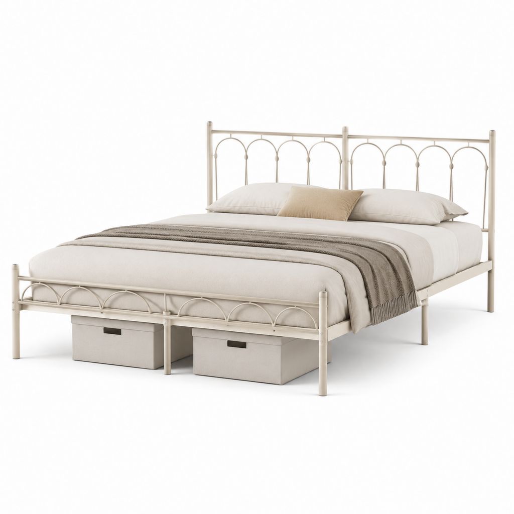 Letto matrimoniale in acciaio beige con struttura ad arco 160 x 200 cm