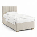 Letto singolo imbottito beige in poliestere con testiera verticale 90 x 200 cm