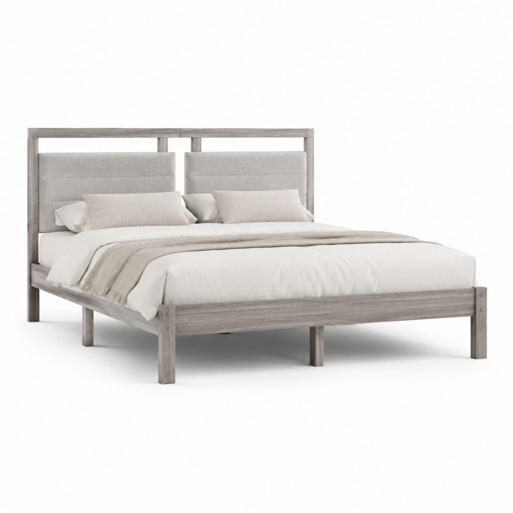 Letto matrimoniale con testiera imbottita grigio effetto rovere per materasso 160 x 200 cm 170 x 214 x 120 cm