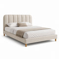 Struttura letto matrimoniale imbottita beige in poliestere con testiera arrotondata 160 x 200 cm