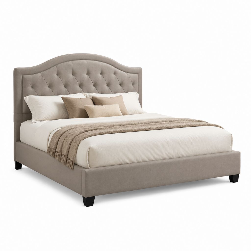 Letto matrimoniale imbottito grigio tortora in poliestere con testiera capitonné 160 x 200 cm