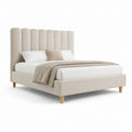 Letto matrimoniale imbottito beige in poliestere 160x200 cm con testiera alta
