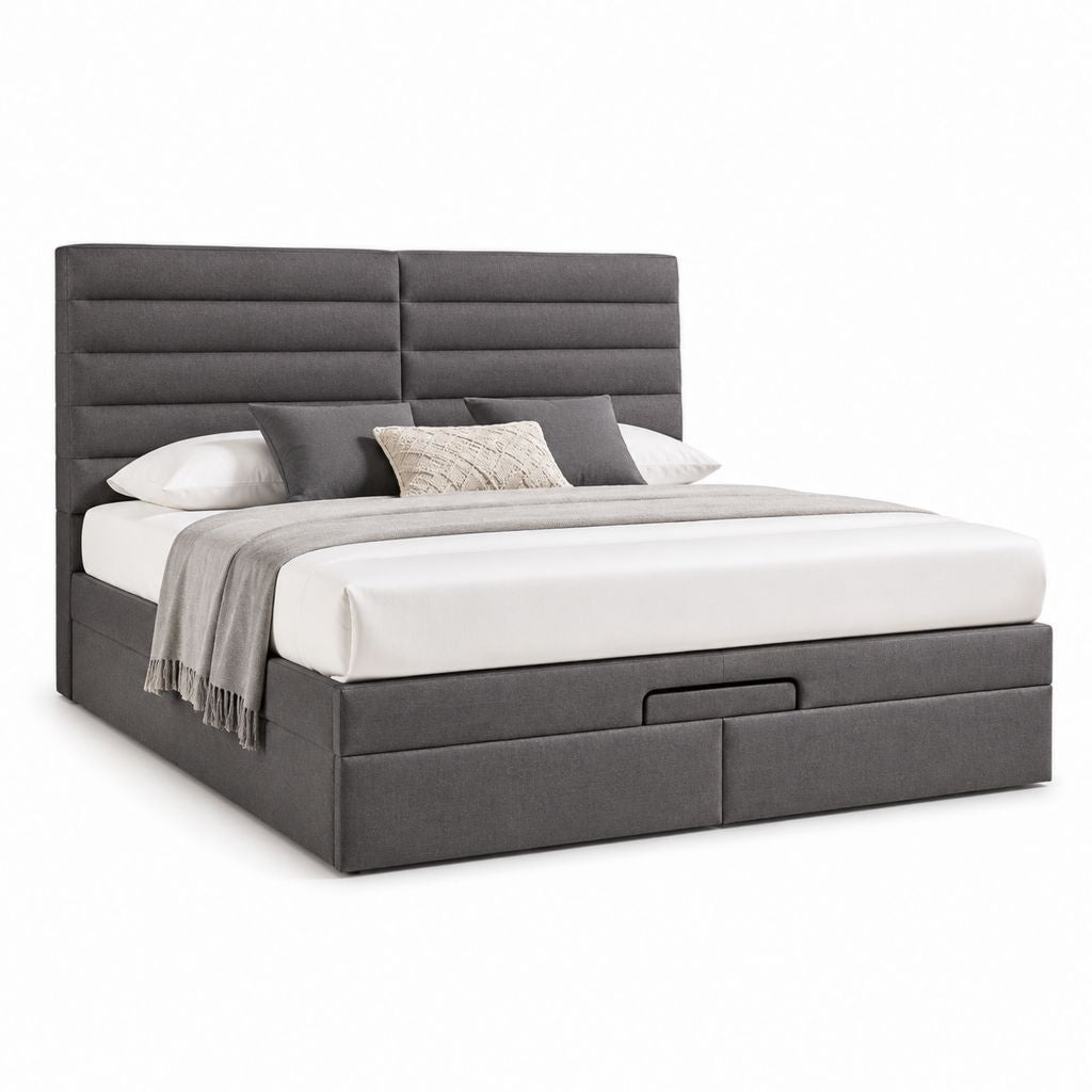 Letto contenitore matrimoniale grigio scuro in poliestere 160 x 200 cm