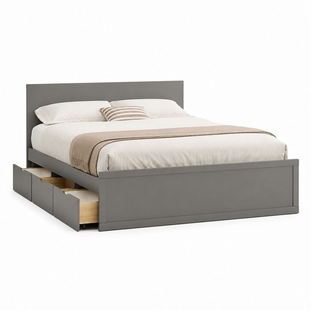 Letto matrimoniale rettangolare grigio in pannello truciolare con 3 cassetti 160 x 200 cm