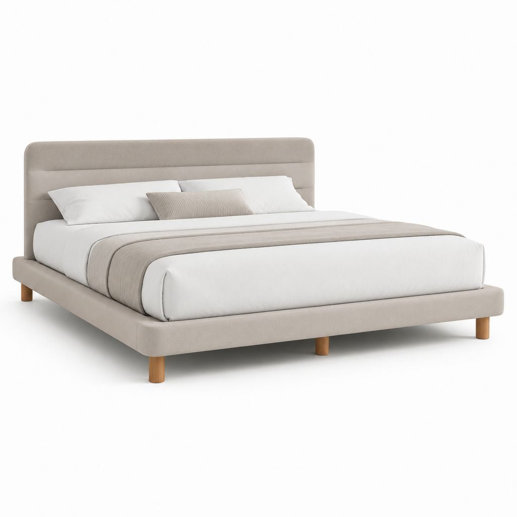 Letto matrimoniale imbottito beige in poliestere con rete a doghe 160x200 cm
