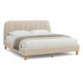 Letto matrimoniale imbottito beige in poliestere con testiera arcuata 160 x 200 cm