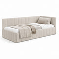 Letto matrimoniale imbottito con testiera beige in poliestere rettangolare 160 x 200 cm