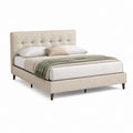 Letto matrimoniale imbottito beige in poliestere con testiera capitonné 160 x 200 cm