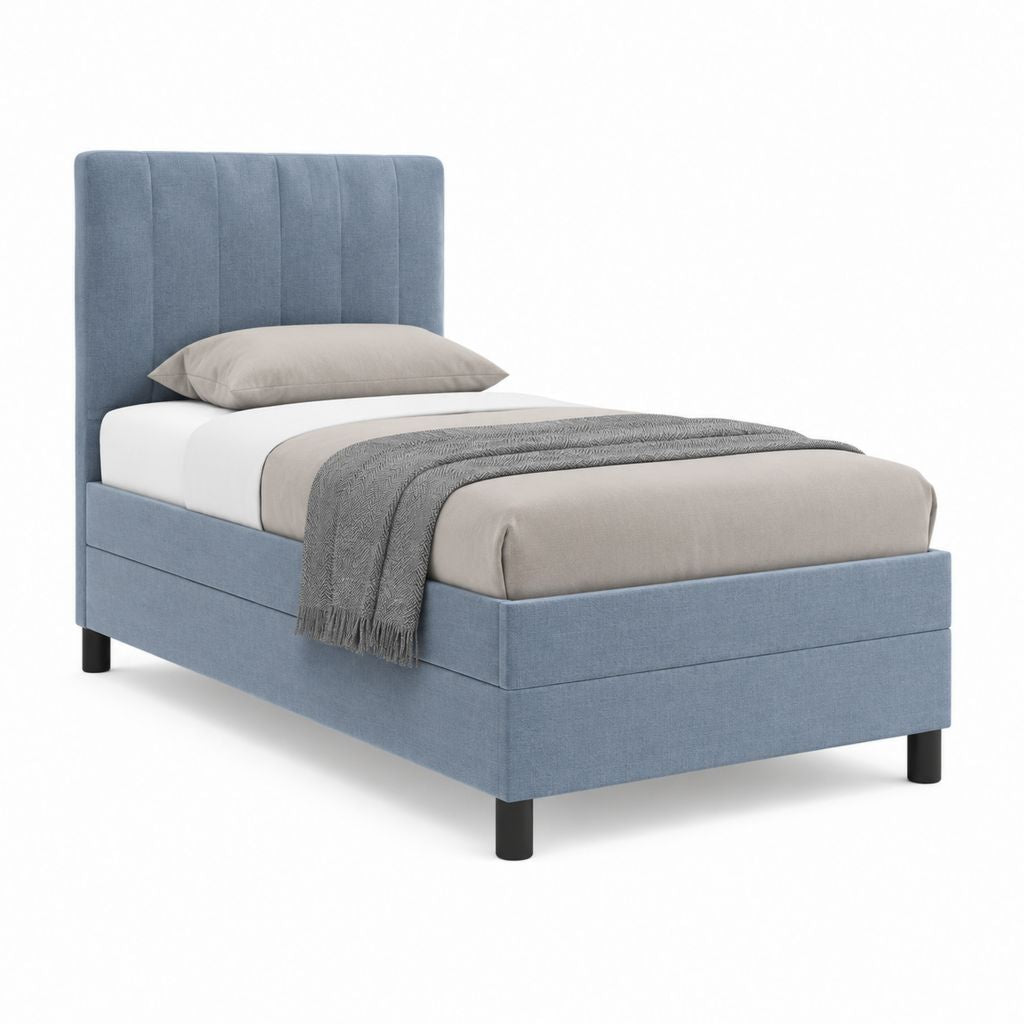 Letto singolo imbottito blu in poliestere rettangolare 90 x 190 cm