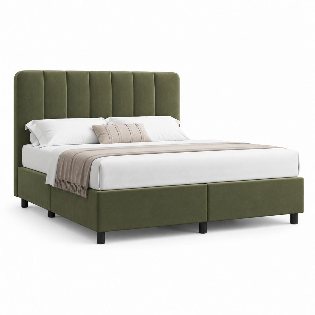 Letto matrimoniale imbottito rettangolare verde oliva in velluto di poliestere 160 x 200 cm
