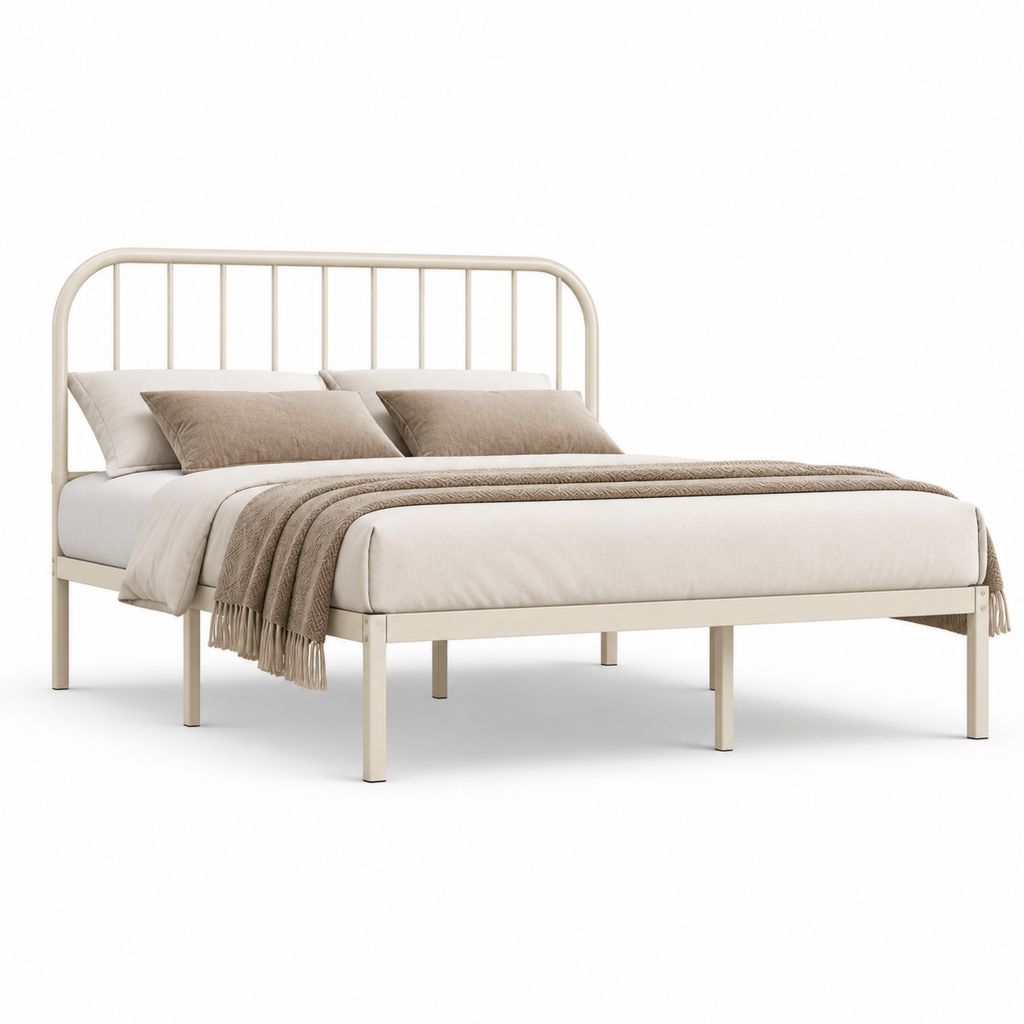 Struttura letto matrimoniale 160 x 200 cm avorio in acciaio verniciato a polvere con testiera a barre