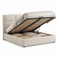 Letto contenitore matrimoniale beige rivestito in poliestere rettangolare 160 x 200 cm