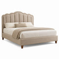 Letto matrimoniale imbottito beige in poliestere con testiera sagomata 160 x 200 cm