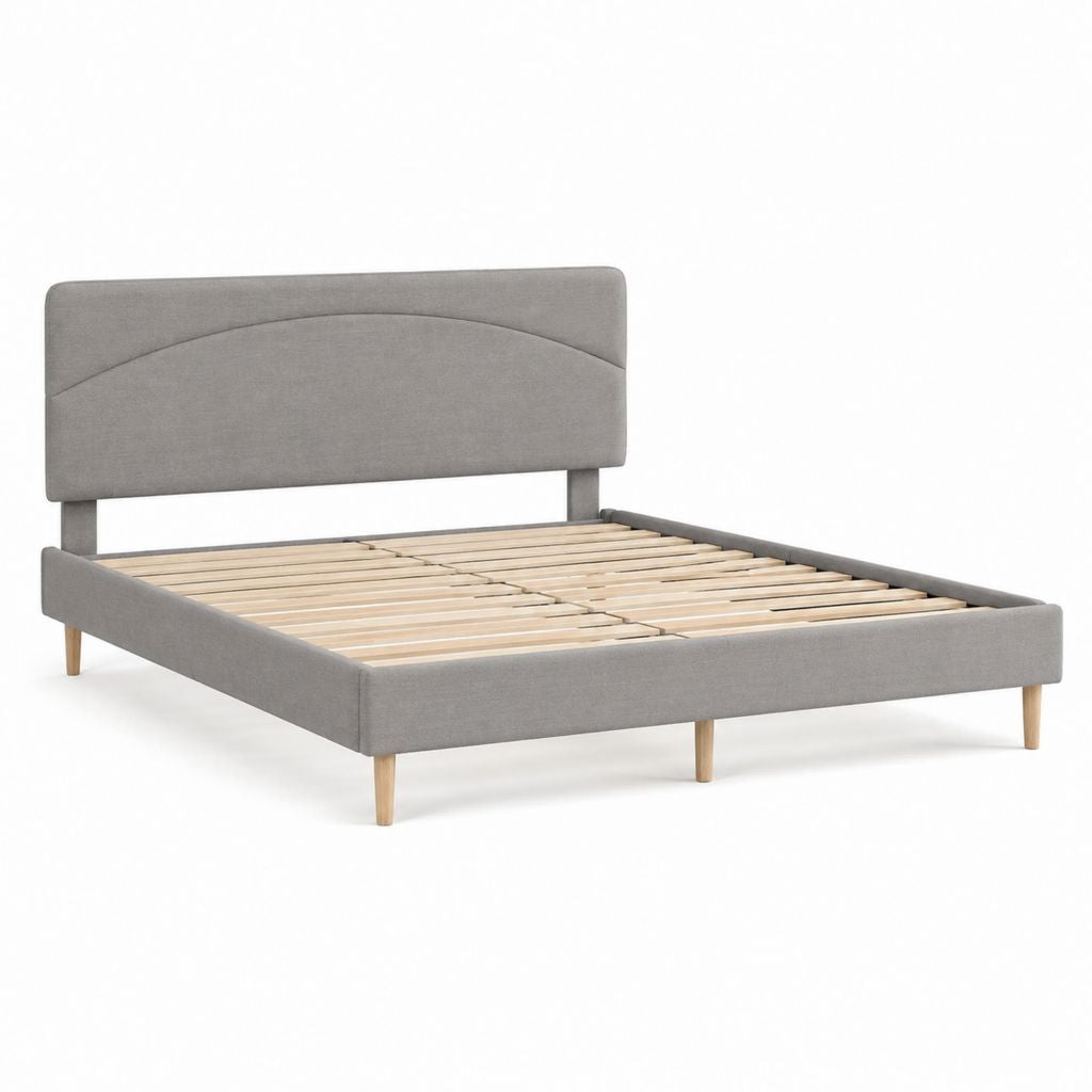 Letto matrimoniale imbottito grigio in poliestere con rete a doghe 160 x 200 cm