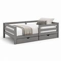 Letto singolo con sponde e 2 cassetti grigio in legno massello 90 x 190 cm