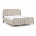 Letto matrimoniale imbottito beige in poliestere 160 x 200 cm con testiera e pediera a pannelli verticali