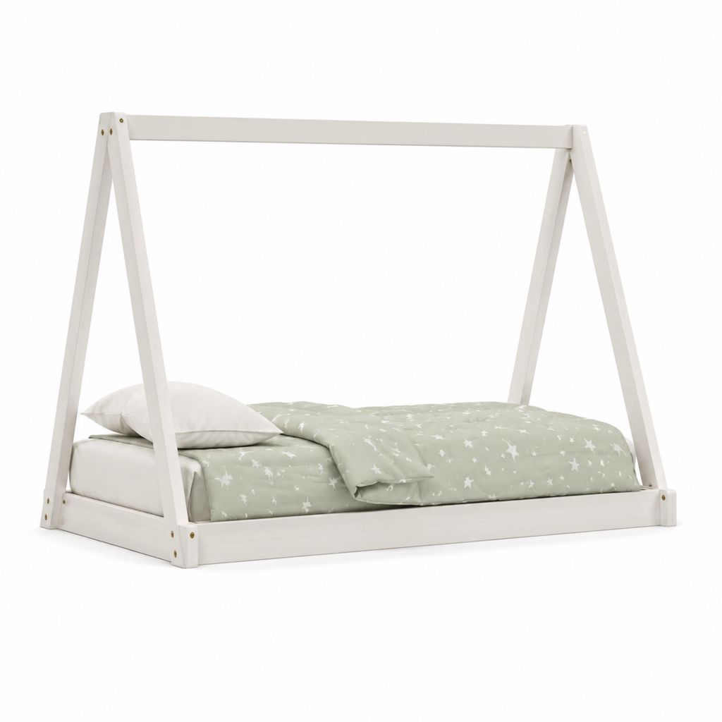 Letto per bambini a casetta bianco in pino massello 147 x 77 x 125 cm per materasso 140 x 70 cm