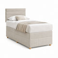 Letto singolo imbottito beige in poliestere con testiera rettangolare 100 x 210 cm per materasso 90 x 200 cm