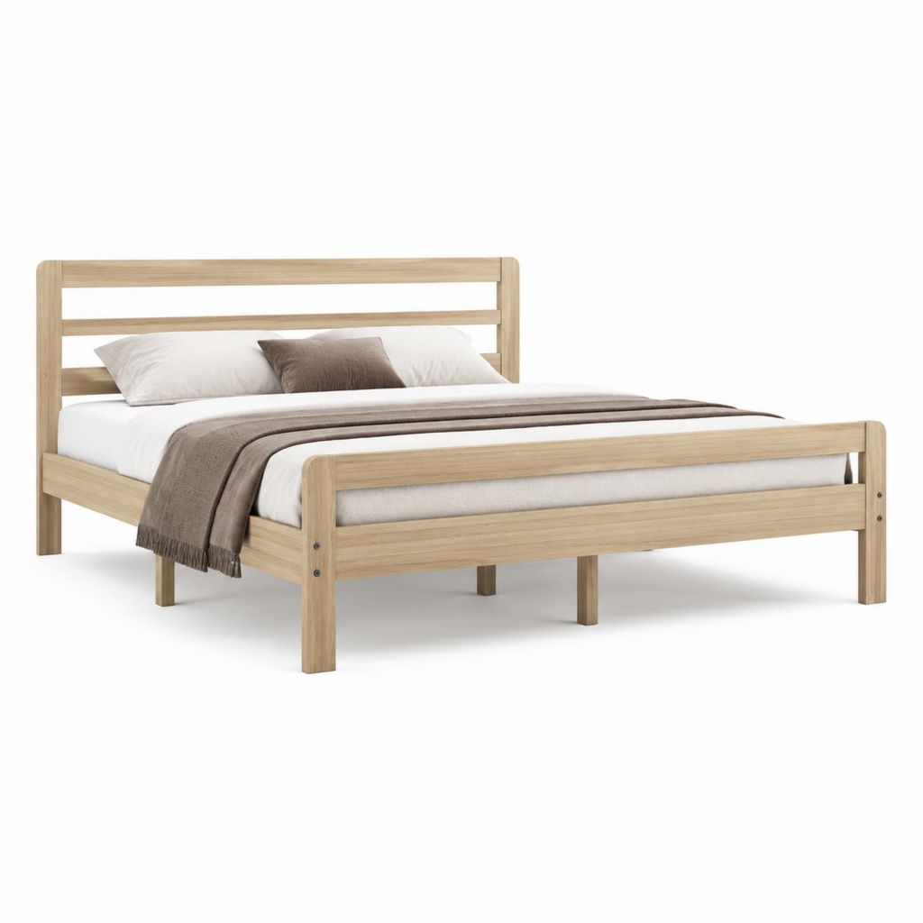 Letto matrimoniale in pino massello rovere chiaro 160 x 200 cm