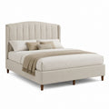 Letto matrimoniale imbottito beige in poliestere con testiera alta 175 x 215 x 125 cm per materasso 160 x 200 cm