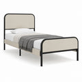 Letto singolo 90 x 190 cm struttura in acciaio nero con pannelli in poliestere beige