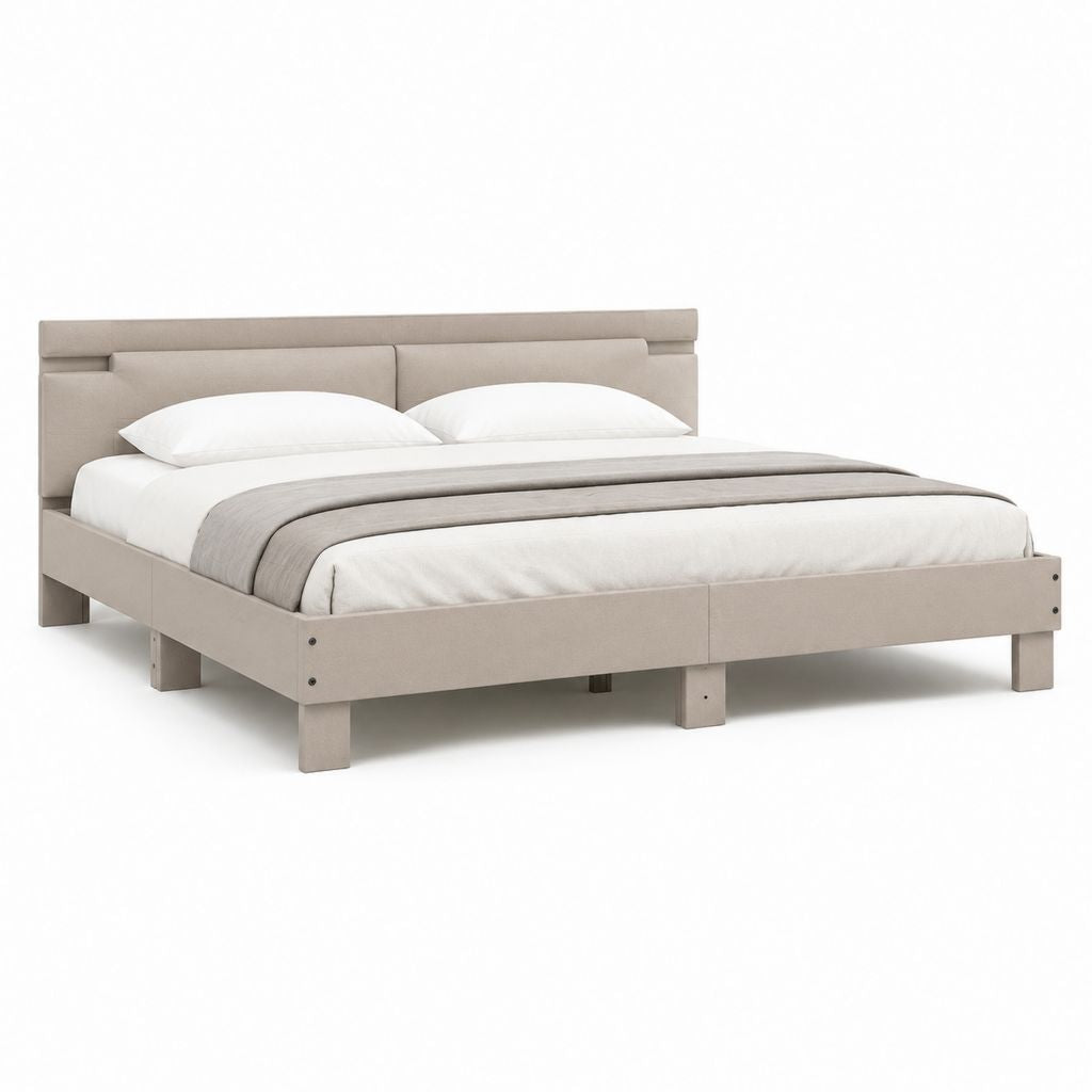 Letto matrimoniale 160 x 200 cm beige in poliestere con testiera imbottita