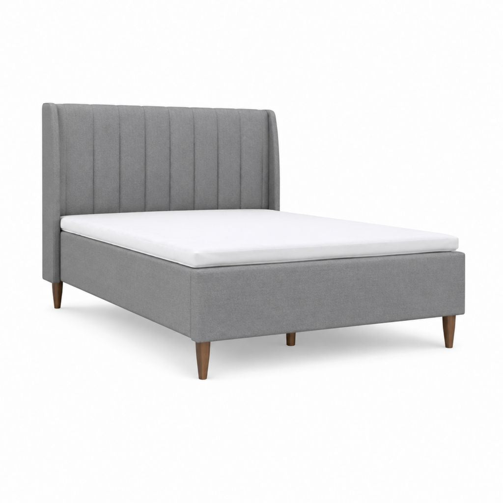 Letto matrimoniale 160 x 200 cm grigio in poliestere con testiera imbottita rettangolare